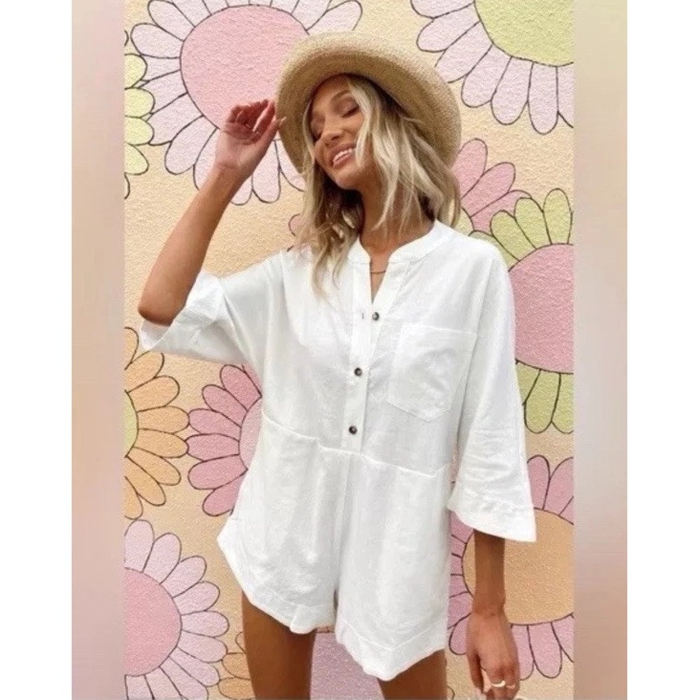 Show Me Your Mumu White Cannon Denim Romper - Size XL